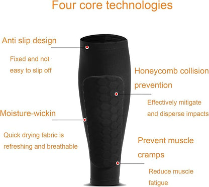 Soccer Shin Guards for Adult, Calf Compression Sleeve with Honeycomb Pads, Lightweight Calf Protective Gear Shin Pads for Football, Baseball, Soccer, Basketball, Running & More
