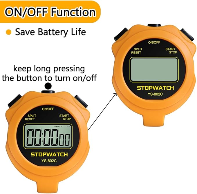 Stopwatch Timer Only Stopwatch Mode, ON/Off Silent Simple Operation, Without Clock Date Countdown, Digital Kids Stop Watch for Sports Coaches Swimming Running, Orange