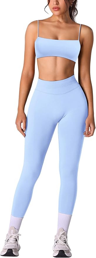 Workout sets for women 2 piece:Spaghetti Straps BacklessTop Bra and High Rise leggings for yoga