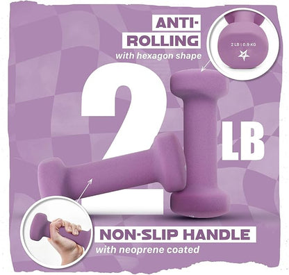 Yes4All Neoprene Coated Dumbbell Hand Weight Sets of 2 - Multiple Weight Options with 15 Colors, Anti-roll, Anti-Slip, Hexagon Shape