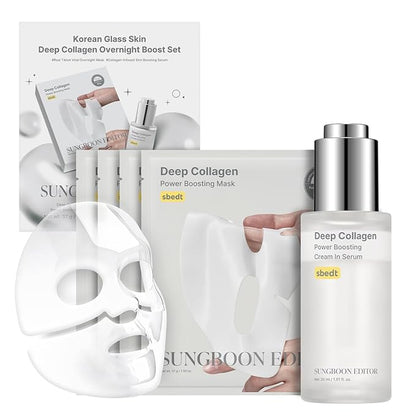SUNGBOON EDITOR Deep Collagen Boost Set | Collagen Face Mask & Serum for Face, Real collagen 2,160,000ppb, Volufiline, Glass Skin, Skin Elasticity, Volumizing, Korean Skin Care, 37gx4ea & 1.01fl.oz