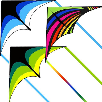 3 Pack Delta Kite Set for Adults and Kids, Single Line Beach Kites for Boys & Girls, Three Handle with String Included