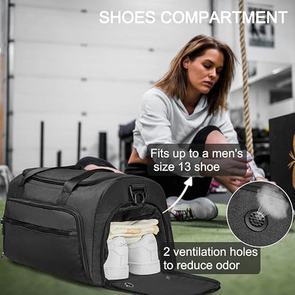 Gym Bag for Men Women, Small Fitness Workout Sports Bag with Wet Pocket & Shoes Compartment, Water Resistant Overnight Weekender Duffel Bag
