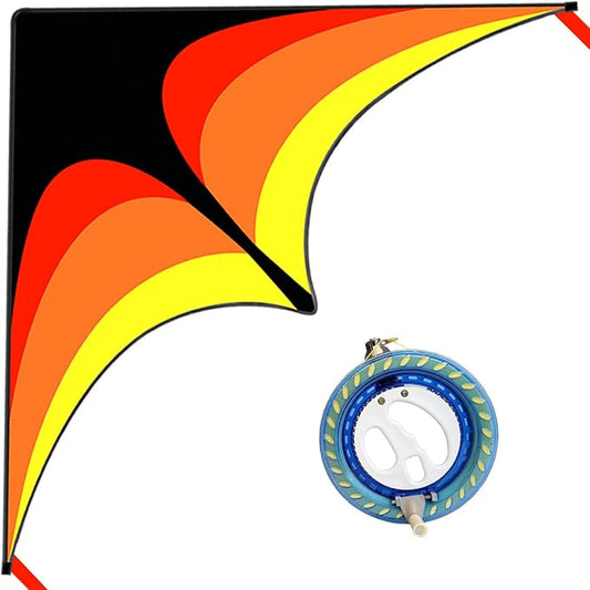 Large Delta Kite Easy to Fly with Kite Reel Set, Beach Kite & Kite Spool for Kids & Adults, Single