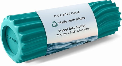 Oceanfoam Ripple Travel Foam Roller (11" x 3.35") Firm Mini Foam Roller for Physical Therapy, Deep Tissue Massage, Back Pain - High Density, Ergonomic Wave Textured - Yoga, Pilates, Exercise (Jade)