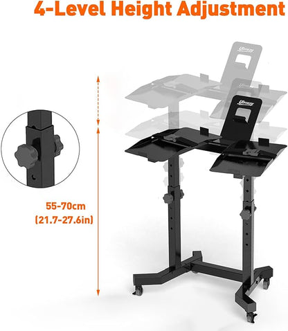 Adjustable Dumbbell Stand - Uboway Weight Stand with 4 Level Height Adjustment, Dumbbell Weight Rack with Tablet Holder and Durable Casters, Weight Holder for Adjustable Dumbbell Set, 2025 Upgrade Design （Bonus Foot Pads）
