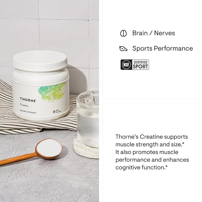 THORNE Creatine - Micronized Creatine Monohydrate Powder - Support for Muscles & Cognitive Function* - for Women & Men - Unflavored - NSF Certified for Sport - 5 g per Serving - 90 Servings