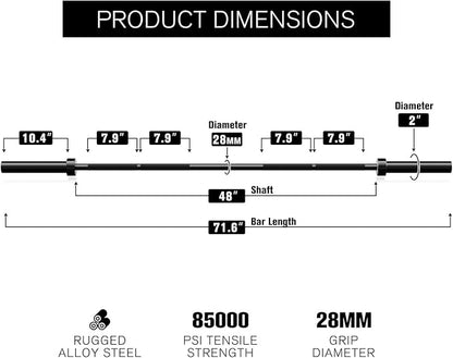 RITFIT Olympic Barbell 4ft/4.8ft/6ft - 2 Inch Weight Bar for Strength Training, Weightlifting, Squat, Deadlift, Bench Press, Curl, Overhead Press - 350lbs/500lbs Capacity