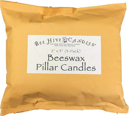 100% Pure Beeswax Pillar Candle (2" x 3" (3-Pack)) | Natural Beeswax Candles | Soy, Paraffin & Fragrance Free | Handmade in The USA