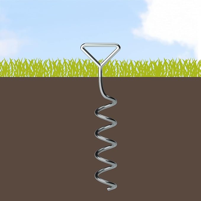 Trampoline Stakes Heavy Duty, High Wind Anchors Tie Down Ground Anchor Kit Stakes, Corkscrew Shape, Galvanized Steel, Anti-Rust, Pack of 6 with 6 Belt, Trampoline Accessories