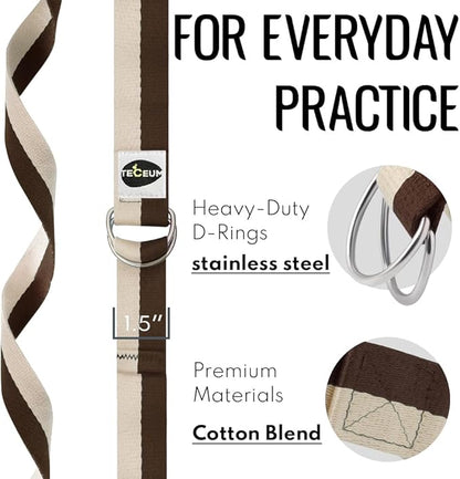 TECEUM Yoga Strap & Mat Strap – 2 IN 1 – Cotton – 6 ft 8 ft 10 ft (30+ colors) – Adjustable Non-Slip Belt for Yoga, Pilates, Stretching, Physical Therapy, Fitness & Home Workout – For Carrying Mats