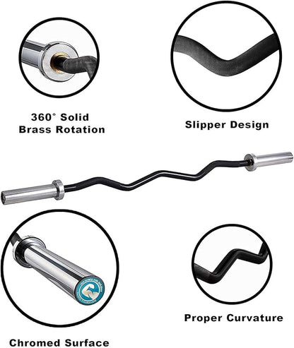 Chong Olympic Barbell 47Inch-4FT-350lb /86Inch-7FT-1500lb EZ Curl Weight Bar, Capacity Chrome Barbells for Gym Home Strength Training,Weightlifting,Power Lifting