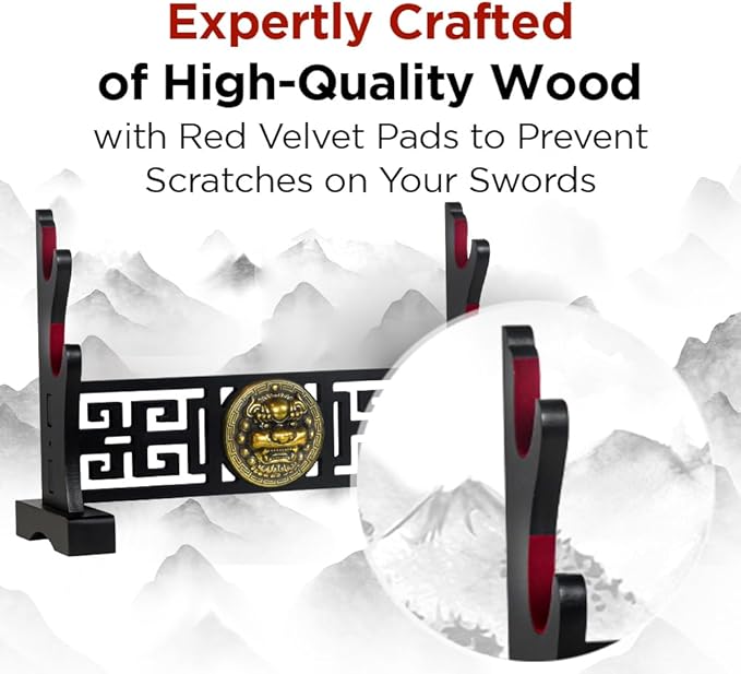 Logest Sword Stand - 4 Tier Options Available - Crafted Using Wood Katana Holder - Furnished in Black with a Gold Lion?™s Head - Desirable Sword Display Gift Option - Sword Holder Katana Stand