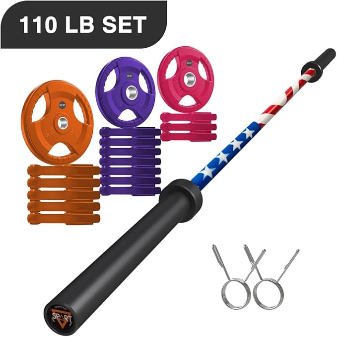 7FT Olympic Barbell Bar with Weight Plate Set Combo, Solid Olympic Bar with Bearings, 700Lbs Capacity Weight Bar for Home Gym Strength Training, Weightlifting, Powerlifting, Fit for 2" Olympic Plates
