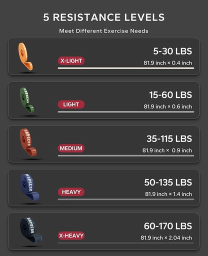 HAPBEAR Pull Up Assistance Bands Set of 5 - Resistance Bands for Working Out, Stretching, Physical Therapy, Muscle Training