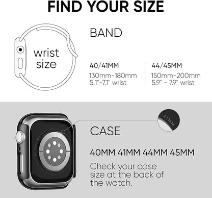 Compatible for Apple Watch Band 44mm 45mm and Case with Screen Protector, Soft Silicone Sport Strap Bands and Protective Cover with Tempered Glass for iWatch Series 9 8 7 SE 6 5 4