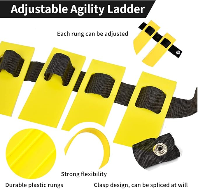 TNZMART Agility Ladder and Disc Cones Training Set Adjustable Rungs Training Ladder with 10 Plastic Sport Cones for Training