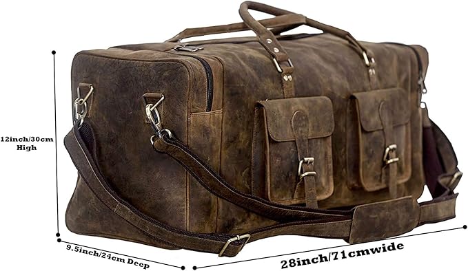 KomalC 28 inch Duffel Bag Travel Sports Overnight Weekend Leather Duffle Bag for Gym Sports Cabin Holdall bag (Distressed Brown)