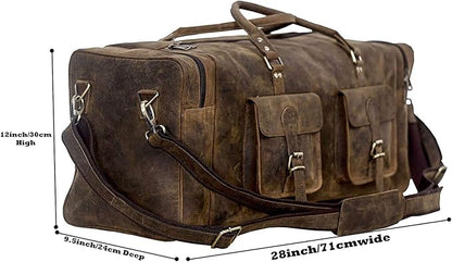 KomalC 28 inch Duffel Bag Travel Sports Overnight Weekend Leather Duffle Bag for Gym Sports Cabin Holdall bag (Distressed Brown)