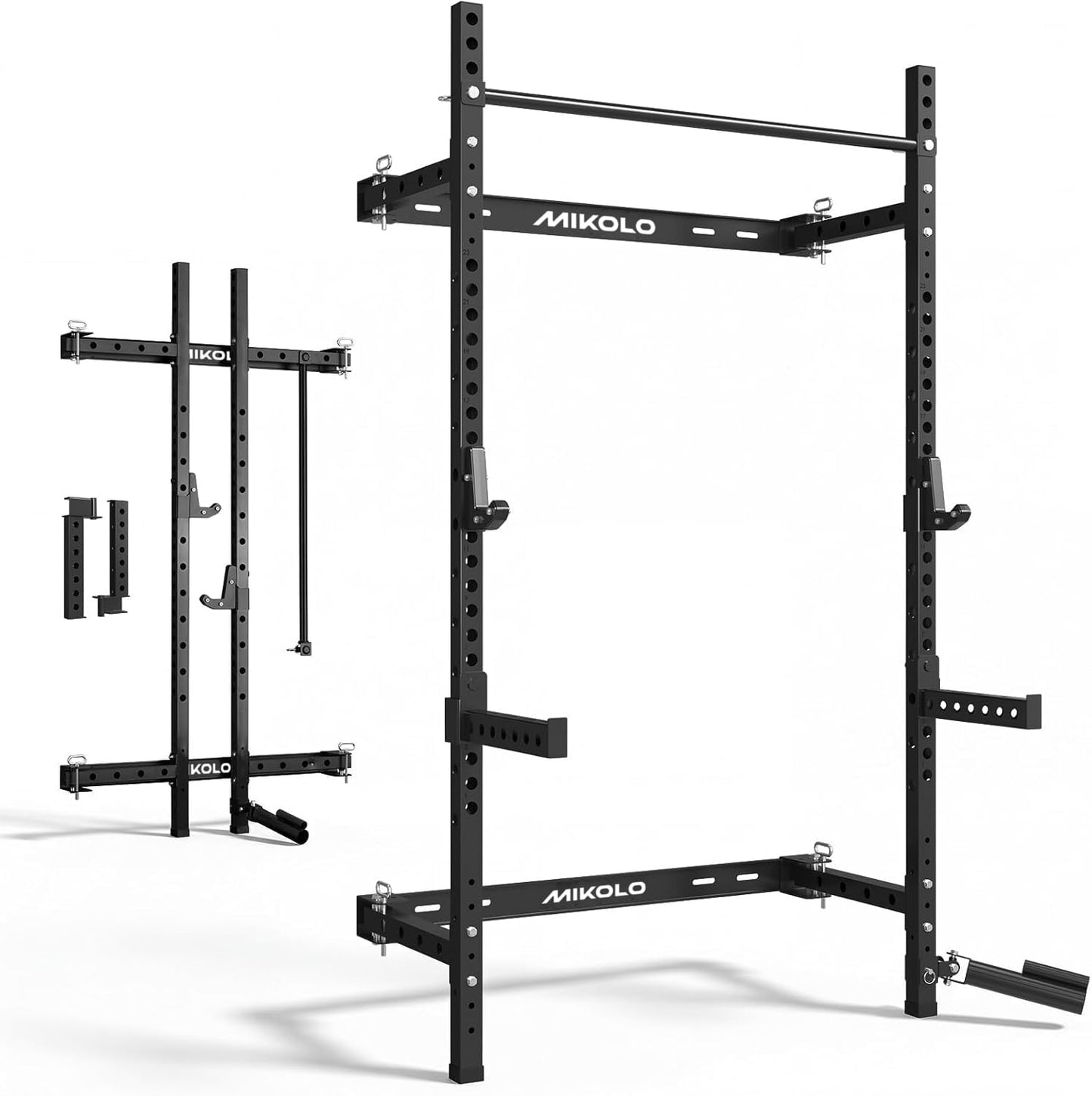 Mikolo 2" x 2" Folding Wall Mounted Squat Rack, 1000 Pounds Capacity Power Rack with Safety