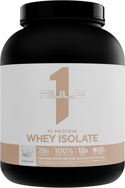 Rule 1 Naturally Flavored R1 Protein Whey Isolate - Clean Formula with 25g Protein & 6g BCAA Exclusively Isolated & Hydrolyzed Sources for Workout Recovery (4.3 Pounds*, Unflavored)