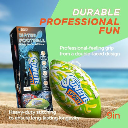 Sunlite Sports Waterproof Football for Lawn Backyard Pool Beach Lake Park Water Toy, Outdoor Play, for Kids Children Teens Adults, Family Fun