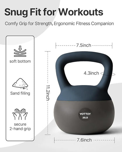 YOTTOY Soft Kettlebell, Set for Strength Training Kettlebells & Home Workouts, Soft-Sided Cushioned Base, Wide-Handle - Ideal for Men, Women, & Beginners