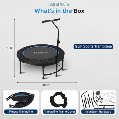 SereneLife 40"/50" Mini Trampoline for Adults - 450/550LBS Fitness Trampoline with Reinforced Springs & Adjustable Safety Handle - Stable & Quiet Supports Whole-Body Workout & Relaxation