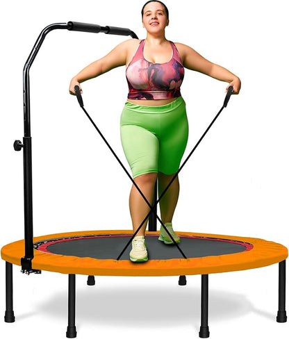 450 LBS Foldable Mini Trampoline for Adults & Kids 40" Rebounder Trampoline with Adjustable Foam Bar for Indoor Workout Fitness