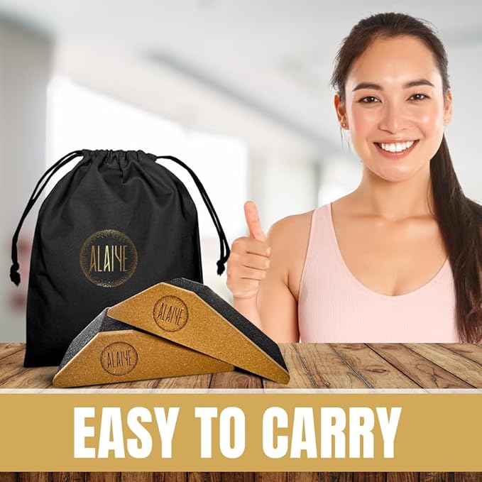 Squat Wedge Blocks (Set of 2) ??Non-Slip Slant Boards for Lower Body Workouts, Ankle and Calf Stretching - Yoga Blocks, Designed to Elevate Heels and Squat Support - Includes Carry Bag