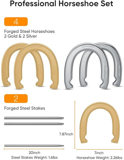 NQV Horseshoe Outdoor Game Set ?“Horse Shoe Game Kit,Sports Horseshoes Sets, Includes 4 Steel Horseshoes, 2 Metal Stakes & Carry Bag ??Perfect for Lawn, Backyard, or Tailgating