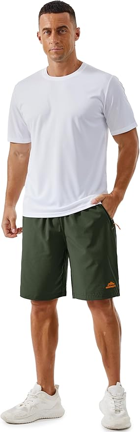 TACVASEN Men's Running Athletic Shorts 9" Quick Dry Workout Gym Shorts Lightweight Summer Shorts 3 Zipper Pockets