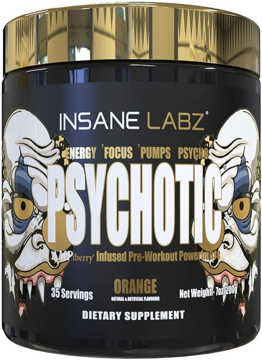 Insane Labz Psychotic Gold, High Stimulant Pre Workout Powder, Extreme Lasting Energy Focus, Pumps