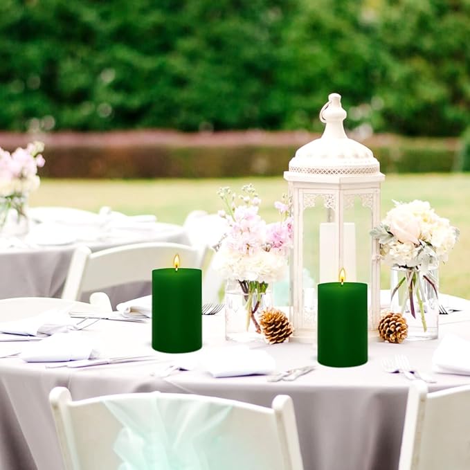 3 Packs 2.8x6 Inch Green Pillar Candles, Unscented Dripless Non-Toxic Smokeless Clean Long Lasting Burning Cylinder Candles for St. Patrick's Day Home Dinner Table Power Outage Emergency