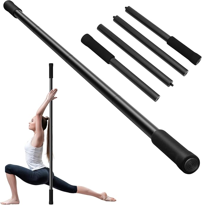 Yoga Stick 5ft Adjustable Stretching Stick, Versatile Exercise Stick Non-Slip Ends and Sponge Handles for Fitness, Flexibility and Balance, Posture Correction - Black