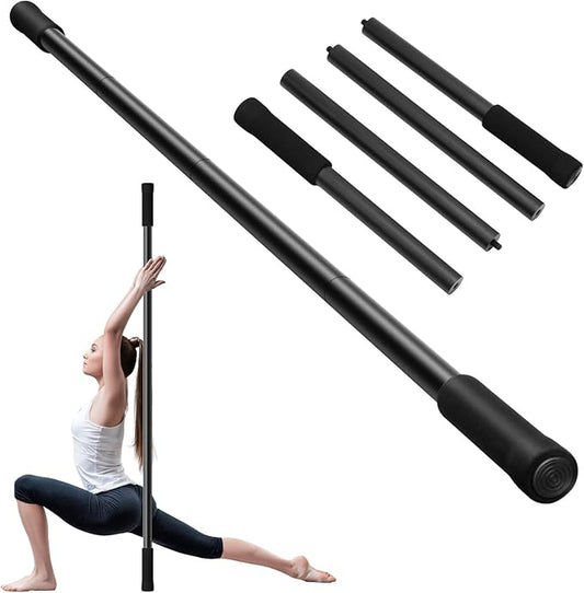 Yoga Stick 5ft Adjustable Stretching Stick, Versatile Exercise Stick Non-Slip Ends and Sponge Handles for Fitness, Flexibility and Balance, Posture Correction - Black