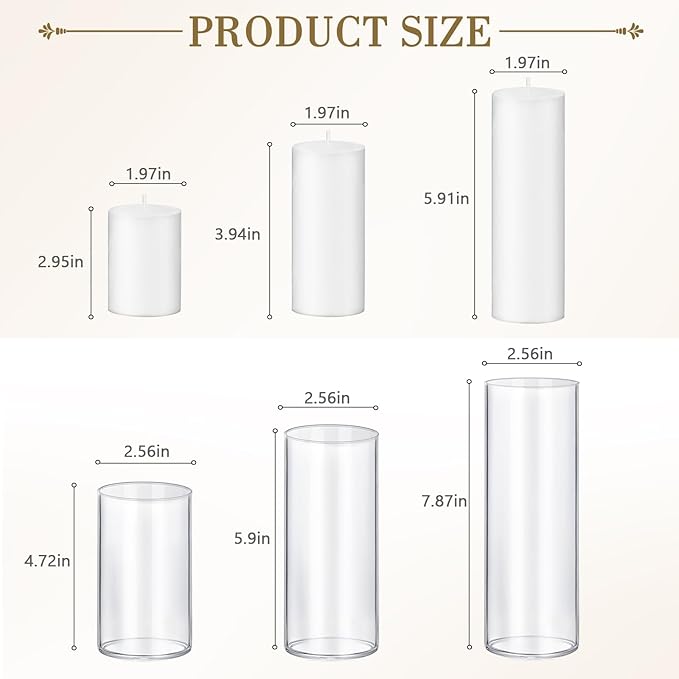 36 PCS White Pillar Candles with Glass Candle Holders Clear Hurricane Candle Holders Glass Cylinder Vases for Centerpieces Wedding Party, Event, Home Office (18 Candles+18 Candle Hoders)