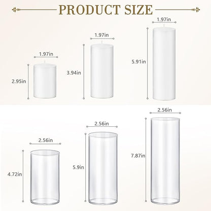 36 PCS White Pillar Candles with Glass Candle Holders Clear Hurricane Candle Holders Glass Cylinder Vases for Centerpieces Wedding Party, Event, Home Office (18 Candles+18 Candle Hoders)