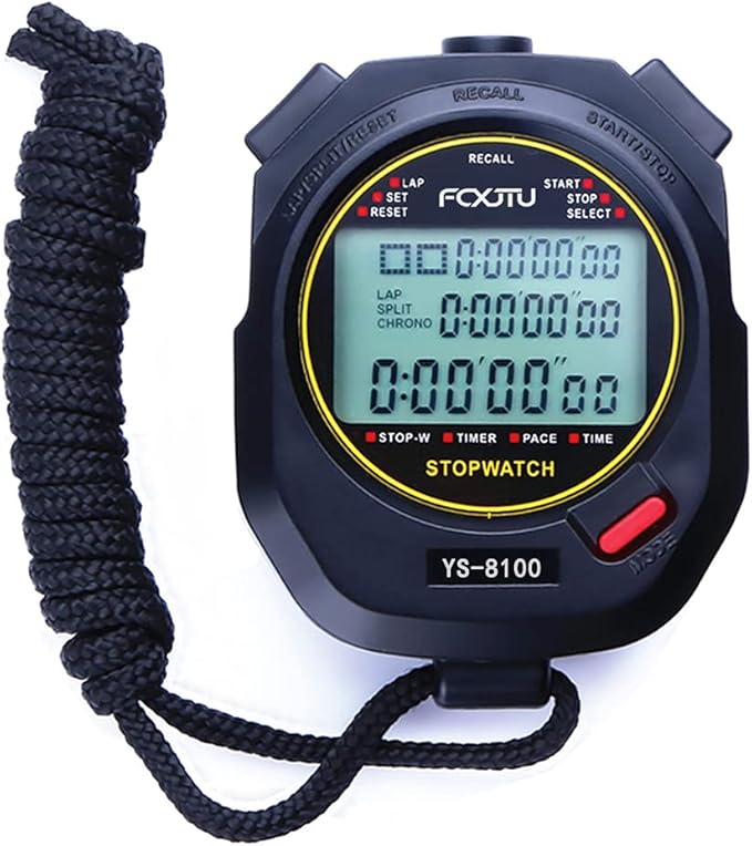 FCXJTU Digital Sports Stopwatch Timer 10/100 Lap Split Memory Stopwatch Calendar Alarm, Pace Mode with 3-Row Extra Large Screen Water Resistant Includes Battery, Lanyard for P.E Referee Coaches