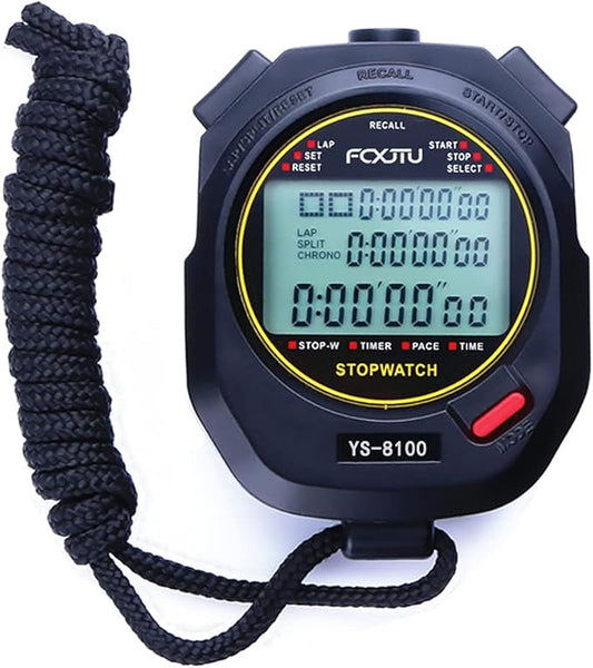 FCXJTU Digital Sports Stopwatch Timer 10/100 Lap Split Memory Stopwatch Calendar Alarm, Pace Mode with 3-Row Extra Large Screen Water Resistant Includes Battery, Lanyard for P.E Referee Coaches