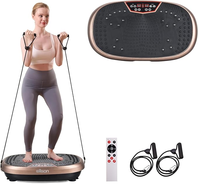 EILISON FitMaxx 3D XL Vibration Plate Exercise Machine - Whole Body Workout Vibration Platform w/Loop Bands - Lymphatic Drainage Machine for Weight Loss, Shaping, Wellness, Recovery