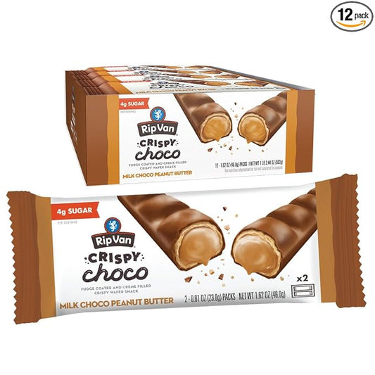 Rip Van Crispy Choco - Chocolate Coated Peanut Butter Wafer Bars - Low Sugar Fudge and Peanut