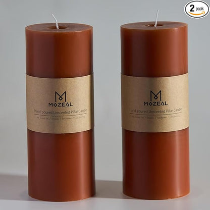 MOZEAL 4" x 10" Extra-Large Burnt Orange Pillar Candles (Set of 2), Unscented, Dripless, Smokeless, Long Clean-Burning, Tall 10 inch Large Burnt Orange Pillar Candles for Fall and Thanksgiving Decor