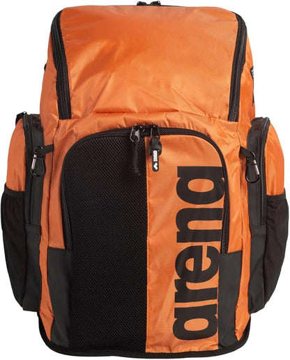 ARENA Spiky III Backpack 45 Swimming Athlete Sports Gym Rucksack Large Training Gear Equipment Swim Bag for Men and Women, 45 Liters, Orange