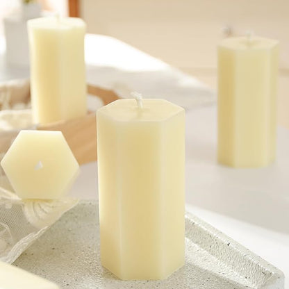 6PCS Hexagon Beeswax Pillar Candles,Large Handmade Pure Beeswax Candle,Unscented Smokelessï¼? * 4",18H, White