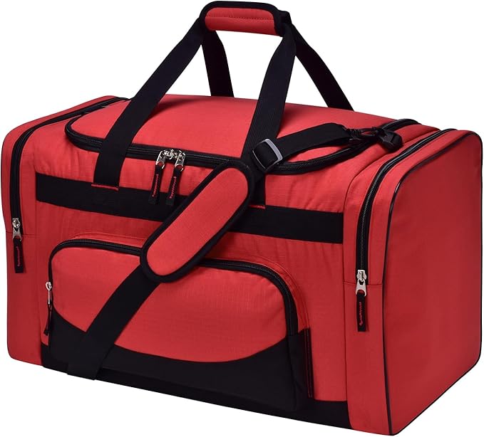 22 inch Gym Bag for Men - 55L Large Travel Duffle Bag Sports Equipment Bag with Multiple Zippered Pockets,Outdoor Workout Duffle Bag for Overnight Weekend - Red