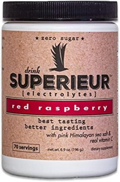 Superieur Electrolytes ??Plant Based Electrolyte Supplement w/Sea Minerals for Hydration & Recovery ??Keto Friendly, Non-GMO, Zero Sugar, Vegan Healthy Sports Drink Powder ??Raspberry (70 Servings)
