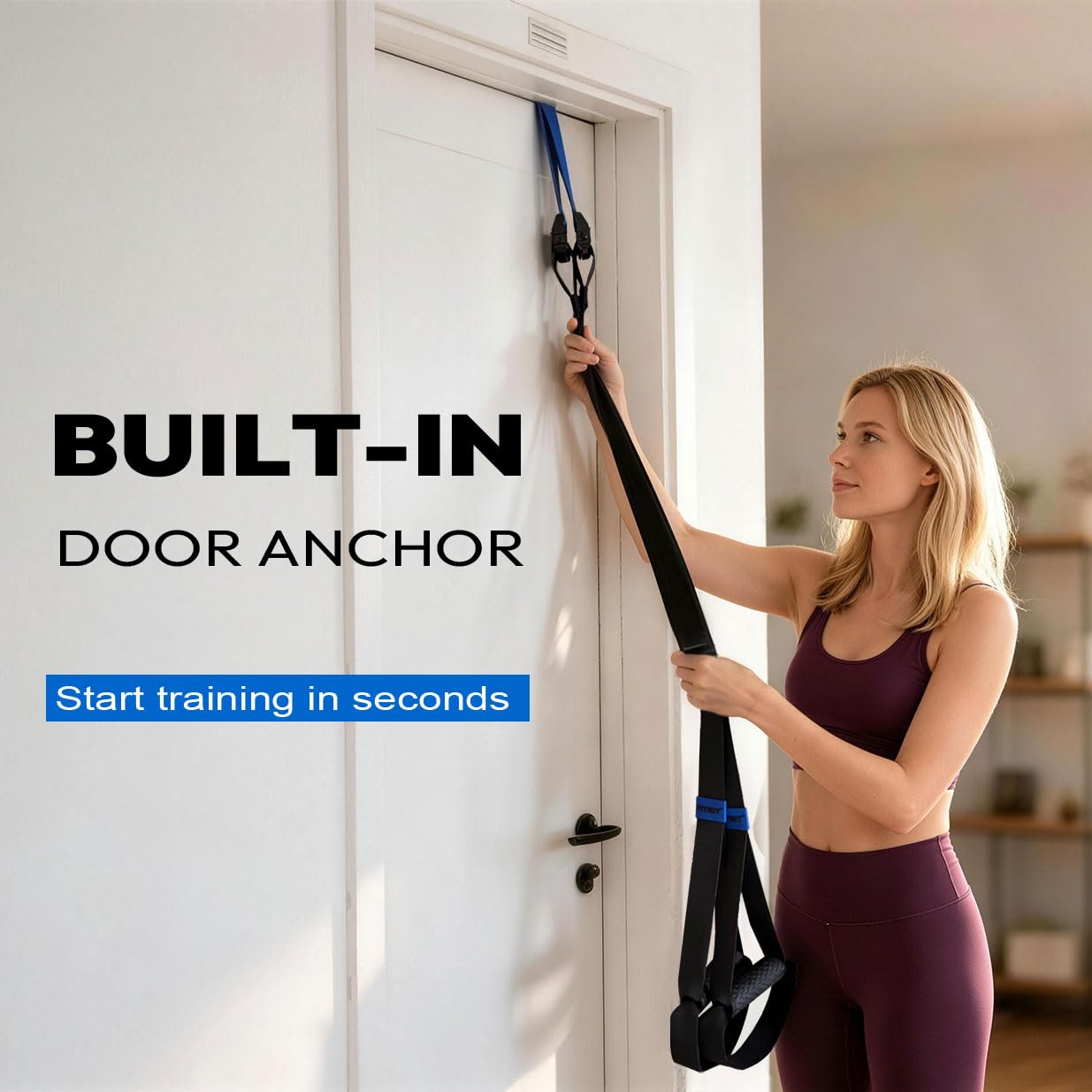 FITKIT Suspension Straps with Built-in Door Anchor, 700 lb Capacity (Blue)