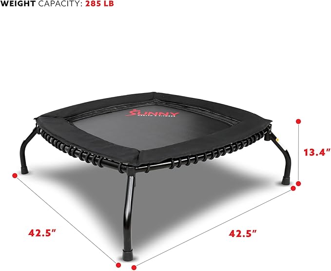 Sunny Health & Fitness Springless Mini Fitness Trampoline ??Premium Adjustable Bungee-Style Indoor/Outdoor Exercise Rebounder for Quieter and Safer Workouts
