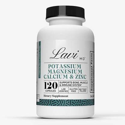Lavi MD Potassium Magnesium Zinc Calcium Supplement ??Premium Support for Bone & Muscle Health ??Promotes Optimal Calcium Absorption ??Magnesium Potassium Zinc Aspartate ??120 Capsules